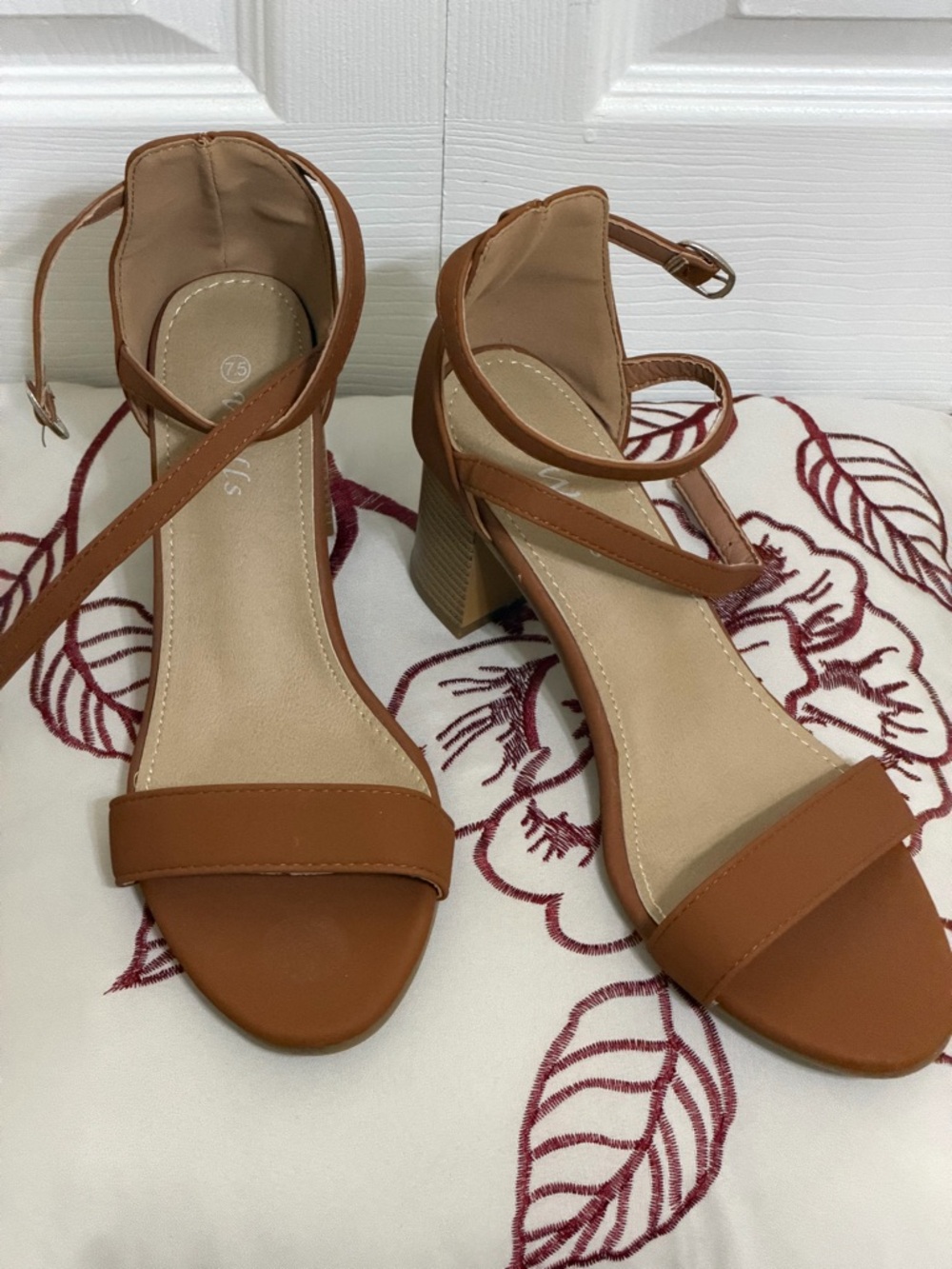 Women’s Tan Ankle-Strap Block Heel Sandals